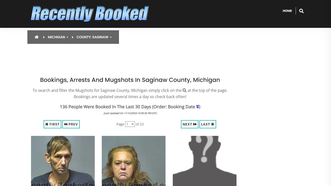 Bookings, Arrests and Mugshots in Saginaw County, Michigan