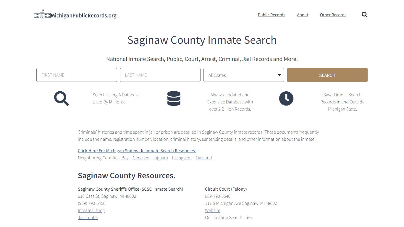 Saginaw County Inmate Search - SCSO Current & Past Jail Records