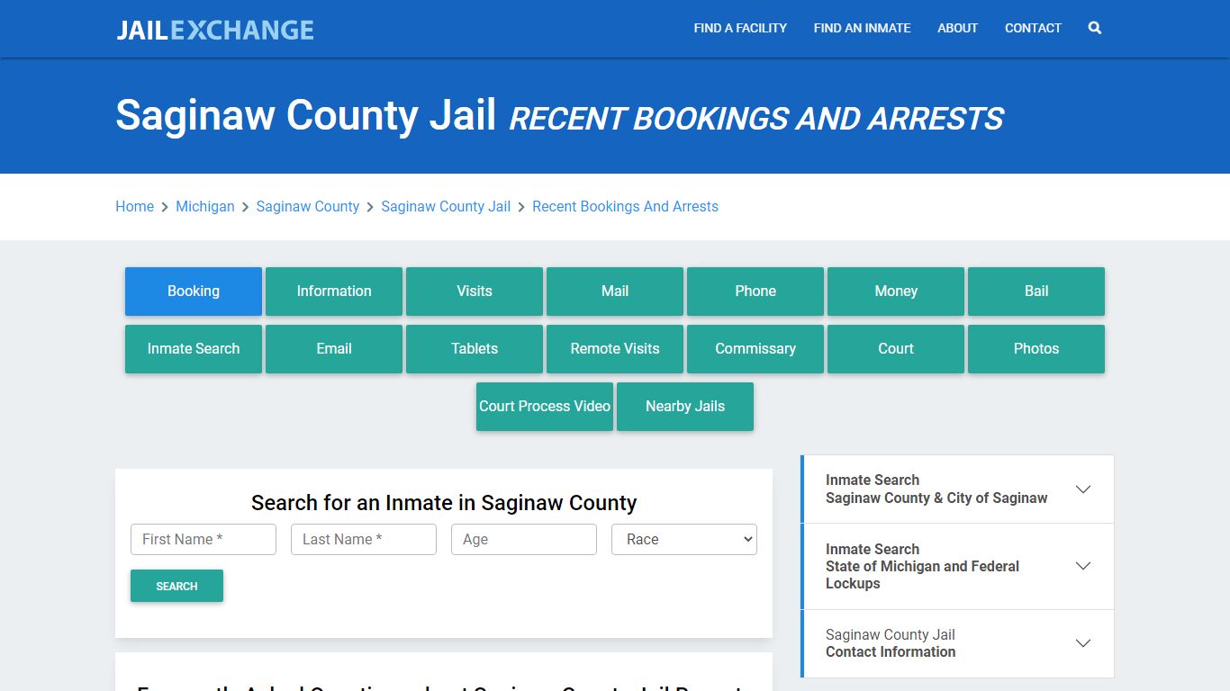 Saginaw County Jail Recent Bookings And Arrests - Jail Exchange